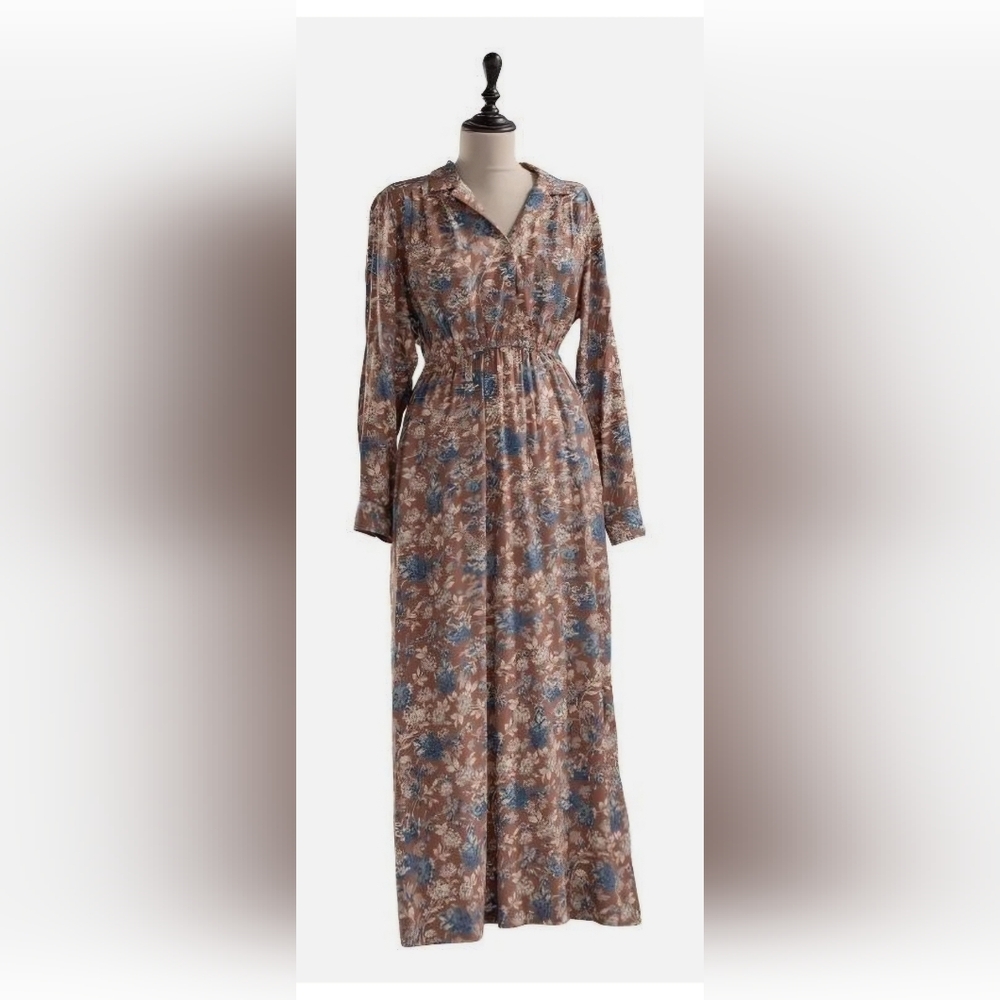 April Cornell Vintage-Inspired Brown And Blue Floral Dress – Size XL